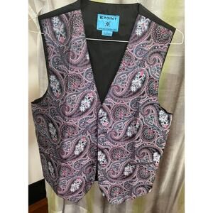 Epoint Mens Large Purple Blue Paisley Microfiber 5-Button Embroidered Suit Vest